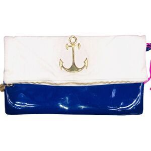 MacBeth Collection Womens Purse Nautical Anchor Blue Clutch Wristlet Strap New